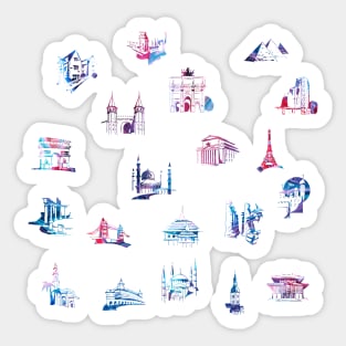 Famous buildings from all over the world. To travel is to live Sticker